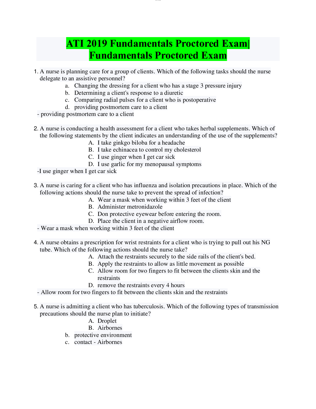 Preview image for ATI Fundamentals 2019 Proctored Exam | Fundamentals Proctored Exam